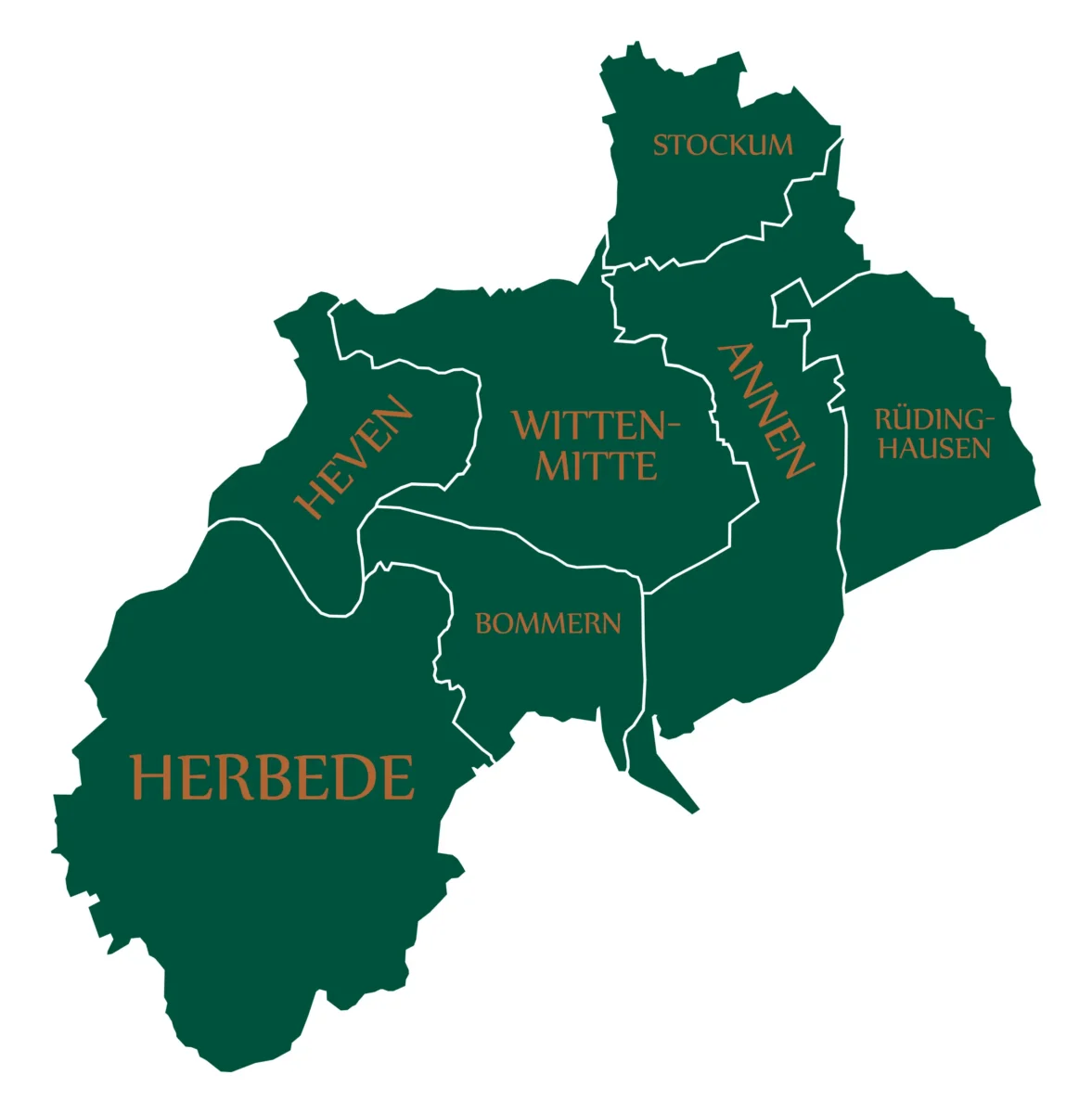 Karte Witten, Stadtteile